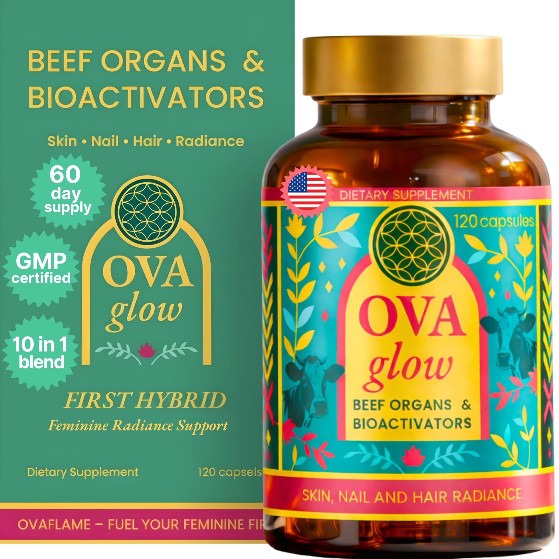 OVA flame vitamins for women bottle with capsules for daily beauty support
