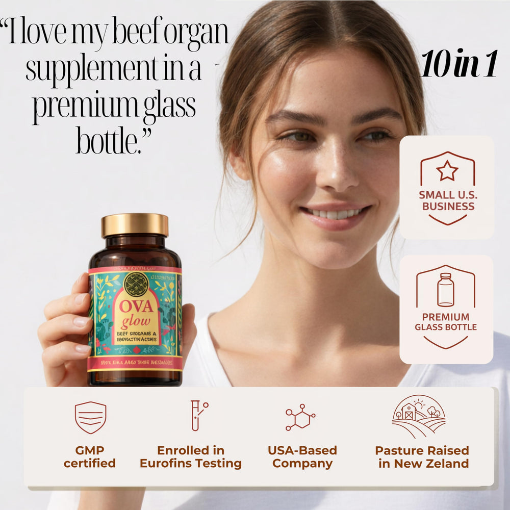 OVA flame vitamins for women capsules closeup highlighting easy daily intake