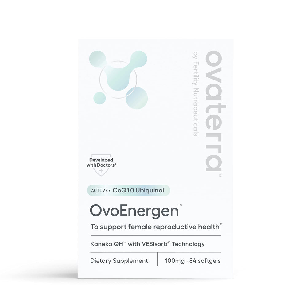Ovaterra OvoEnergen CoQ10 softgel bottle for egg health support