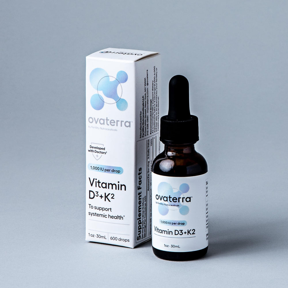 Ovaterra dropper releasing two drops with D3 and K2 for convenient supplementation.
