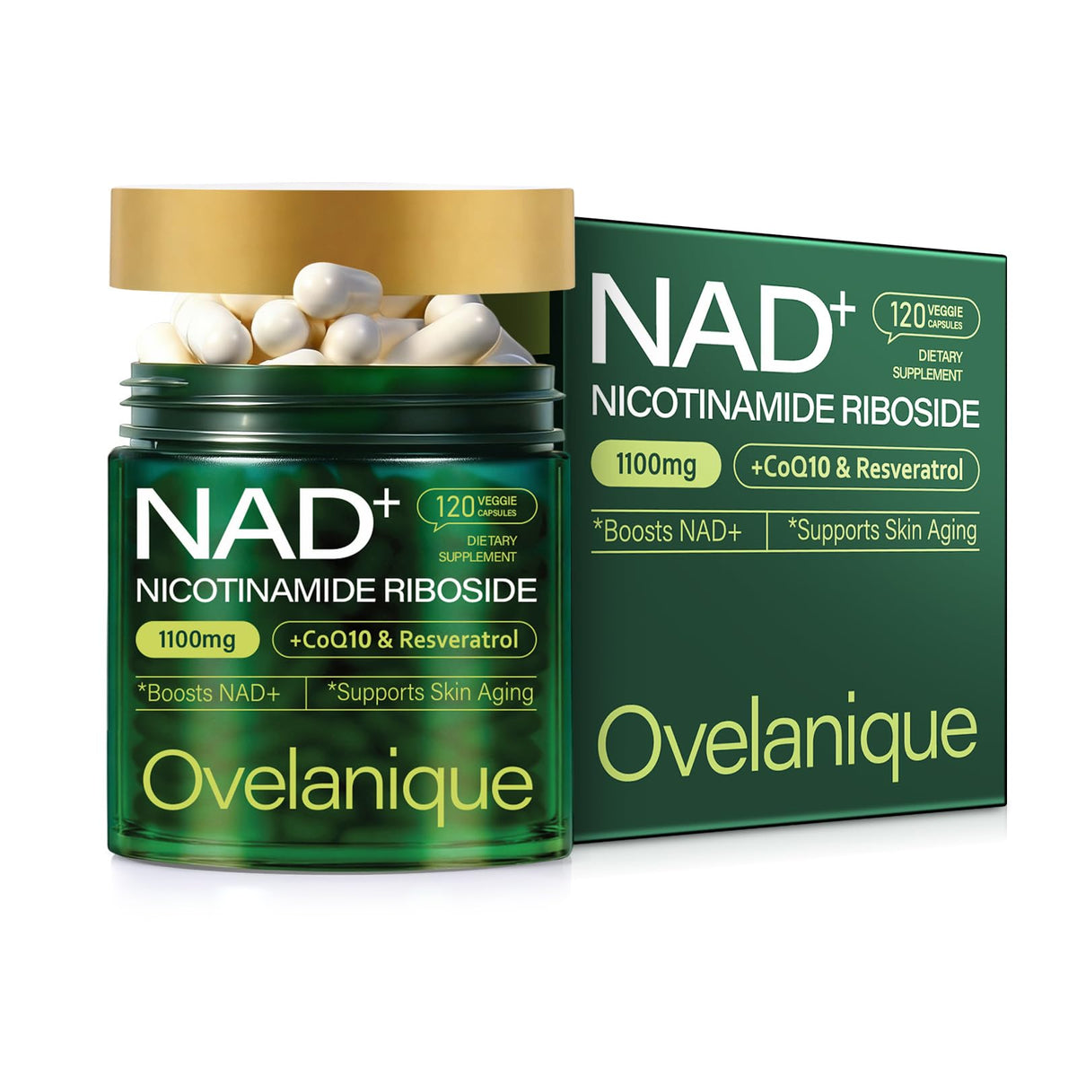Ovelanique NAD supplement bottle front highlights packaging for daily vitality