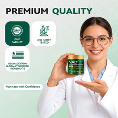 Ovelanique NAD supplement icons highlighting Quercetin Phytosome and CoQ10 benefits