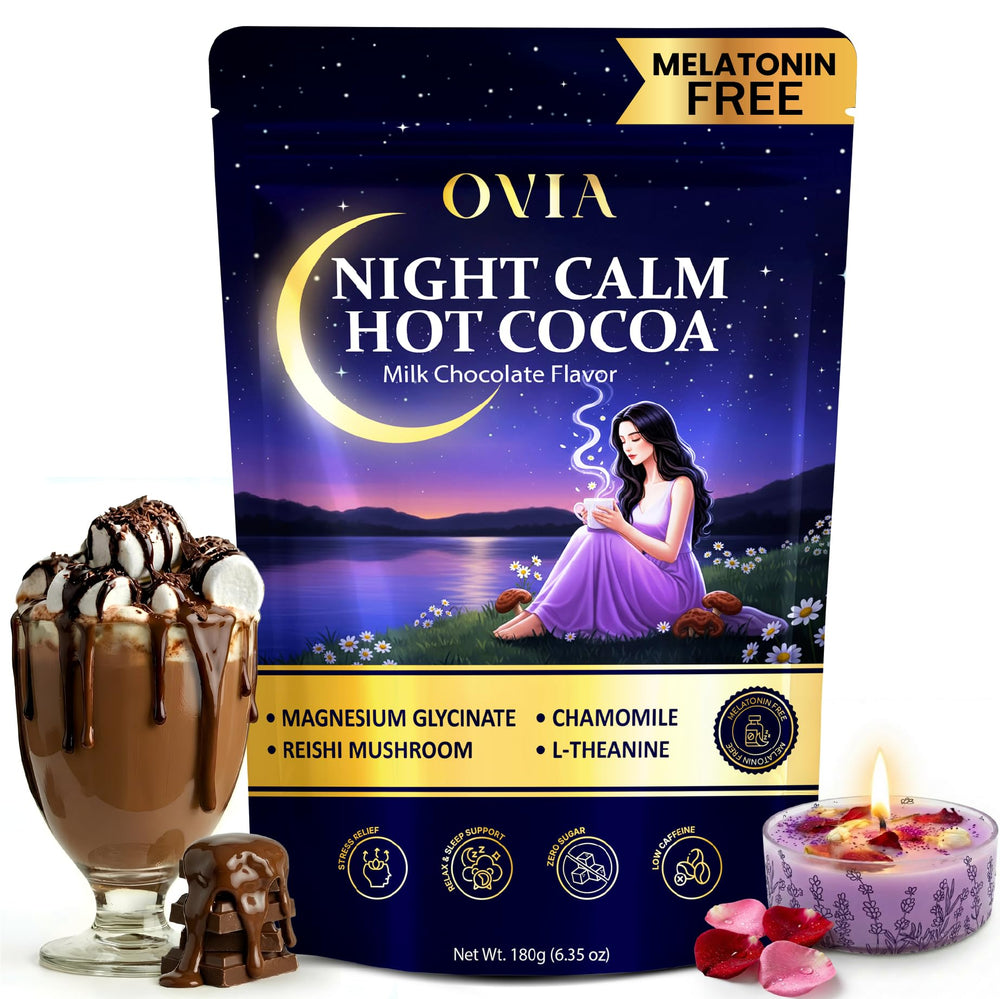 OVIA Night Calm cocoa mix in a jar promotes a comforting bedtime ritual