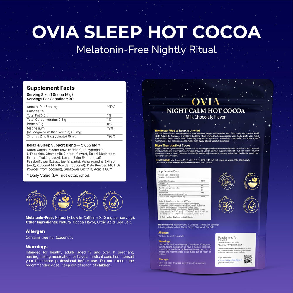 OVIA Night Calm scene of a quiet night routine with cocoa