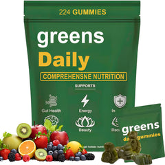 oviaapo Greens Gummies bottle front with 224 gummies for daily wellness and energy