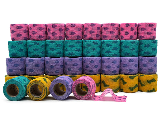 OVIK Health PetFlex blue stars on aqua protects wounds with quick, mess-free self-adhesion.