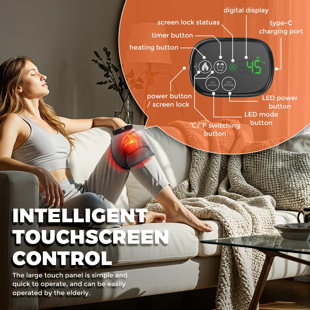 Cordless OVIMAZ knee massager powered by built-in 1700mAh battery.