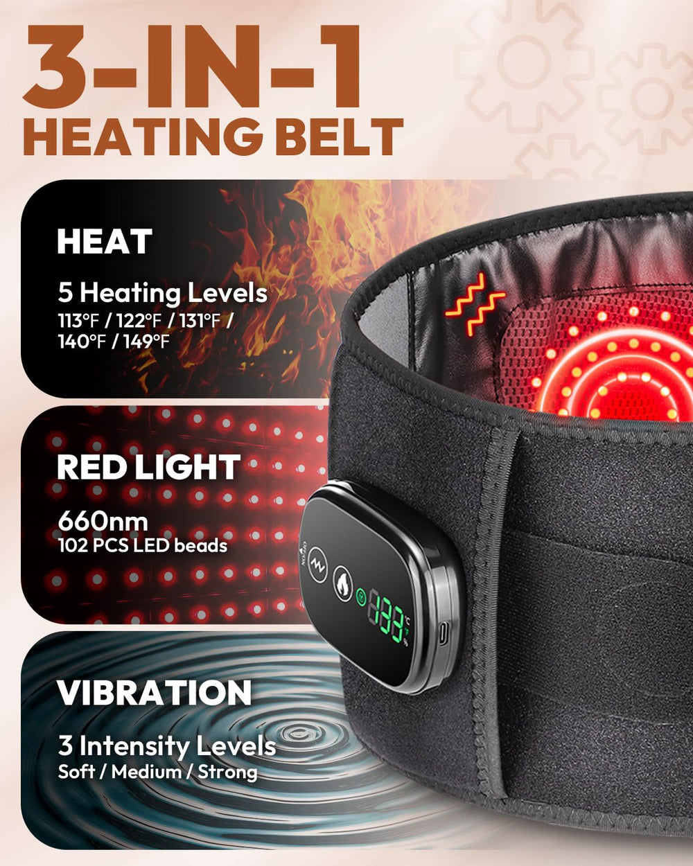 ovimaz LED lights closeup showing 102 diodes for soothing warmth sessions