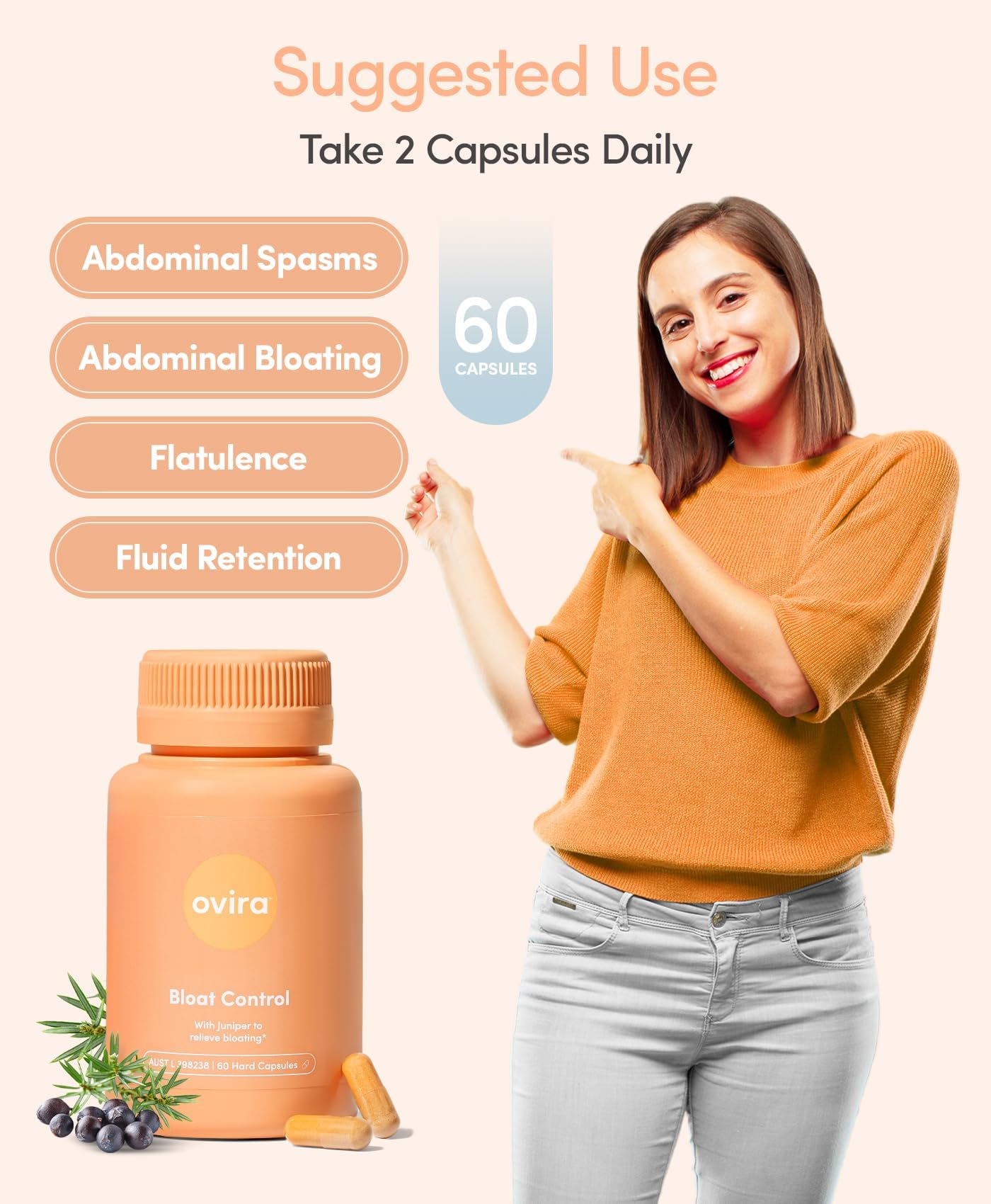 Ovira Bloat Control bottle cap closed, ready for on-the-go relief.