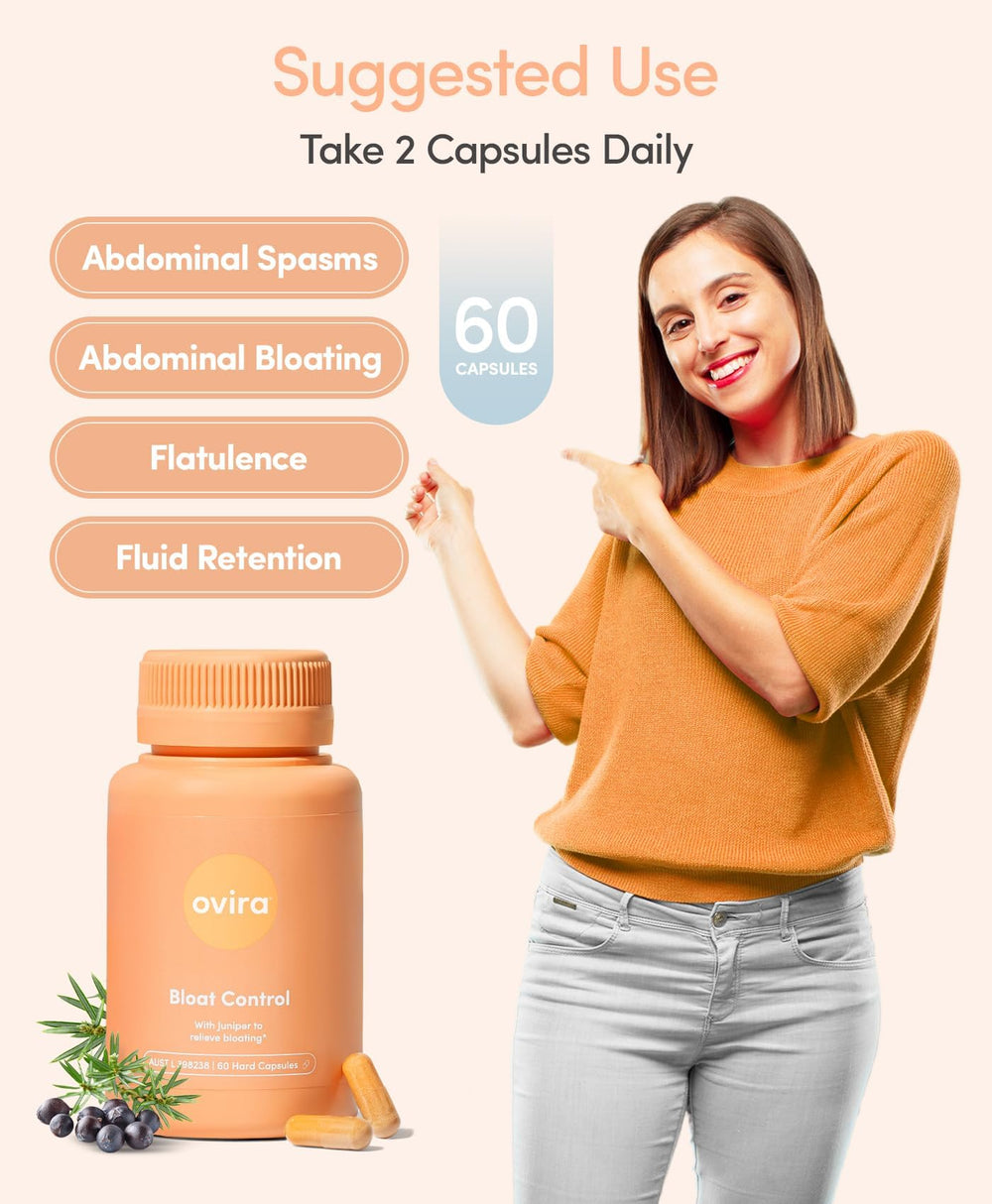 Ovira Bloat Control bottle cap closed, ready for on-the-go relief.