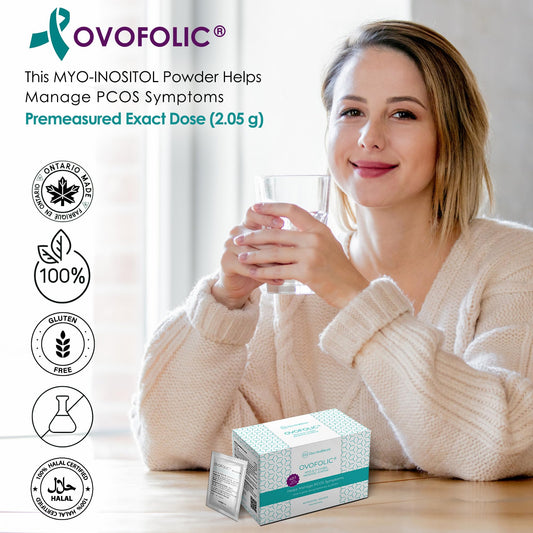 Ovofolic powder jar close-up highlighting the supplement texture and quality.