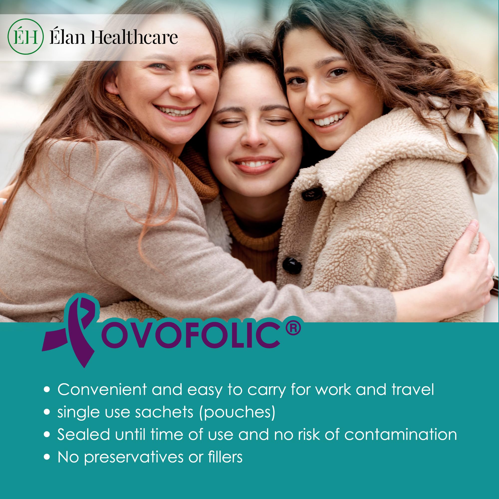 Ovofolic travel-friendly packaging for busy lifestyles.