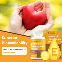 owegel liposomal tocotrienols softgels closeup of small easy-to-swallow capsules.