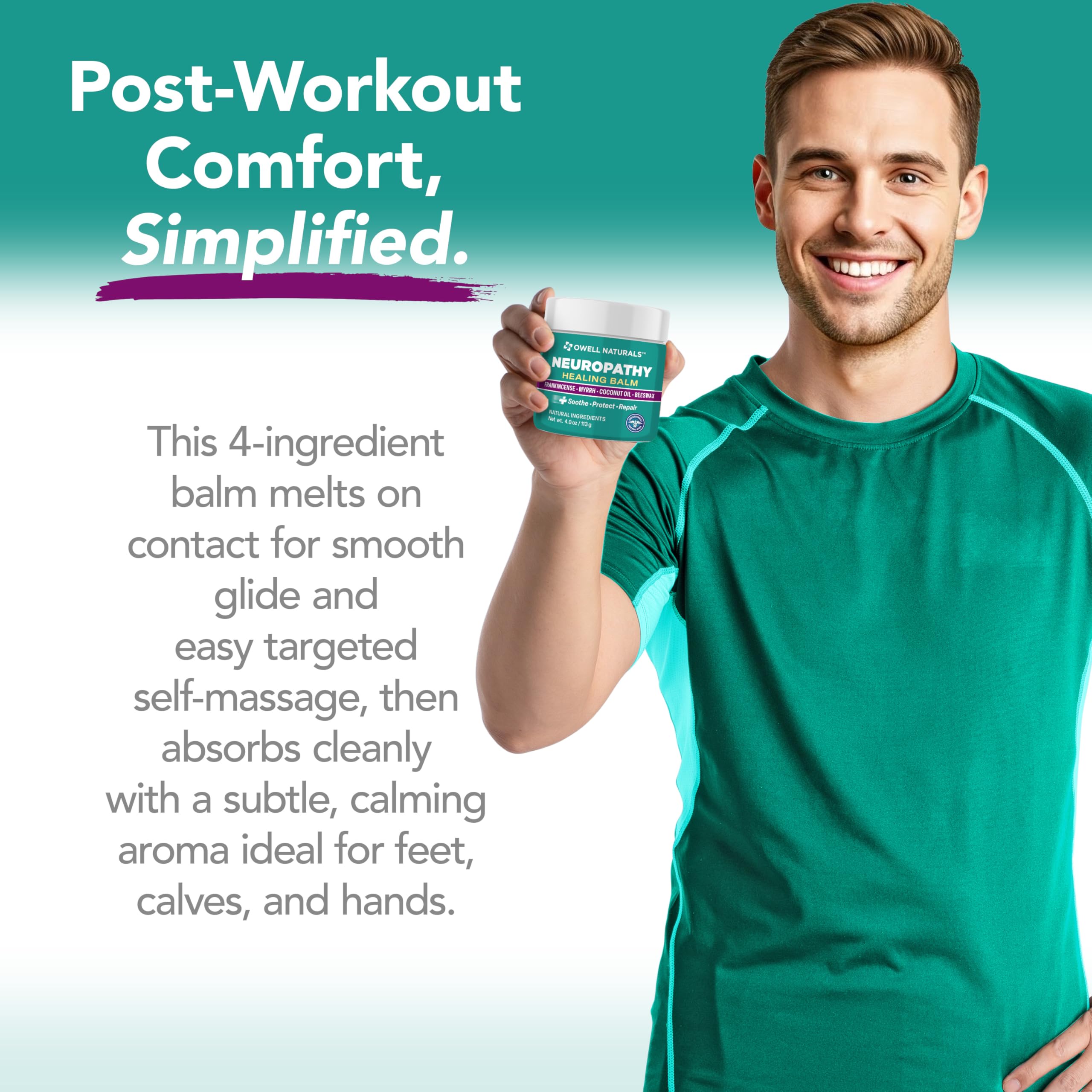 Owell Naturals balm being applied to the hand for quick absorption