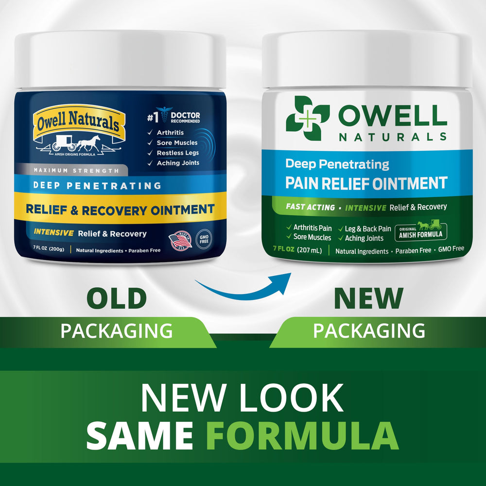 Owell Naturals cooling ointment applied to knee shows deep penetration and soothing relief.
