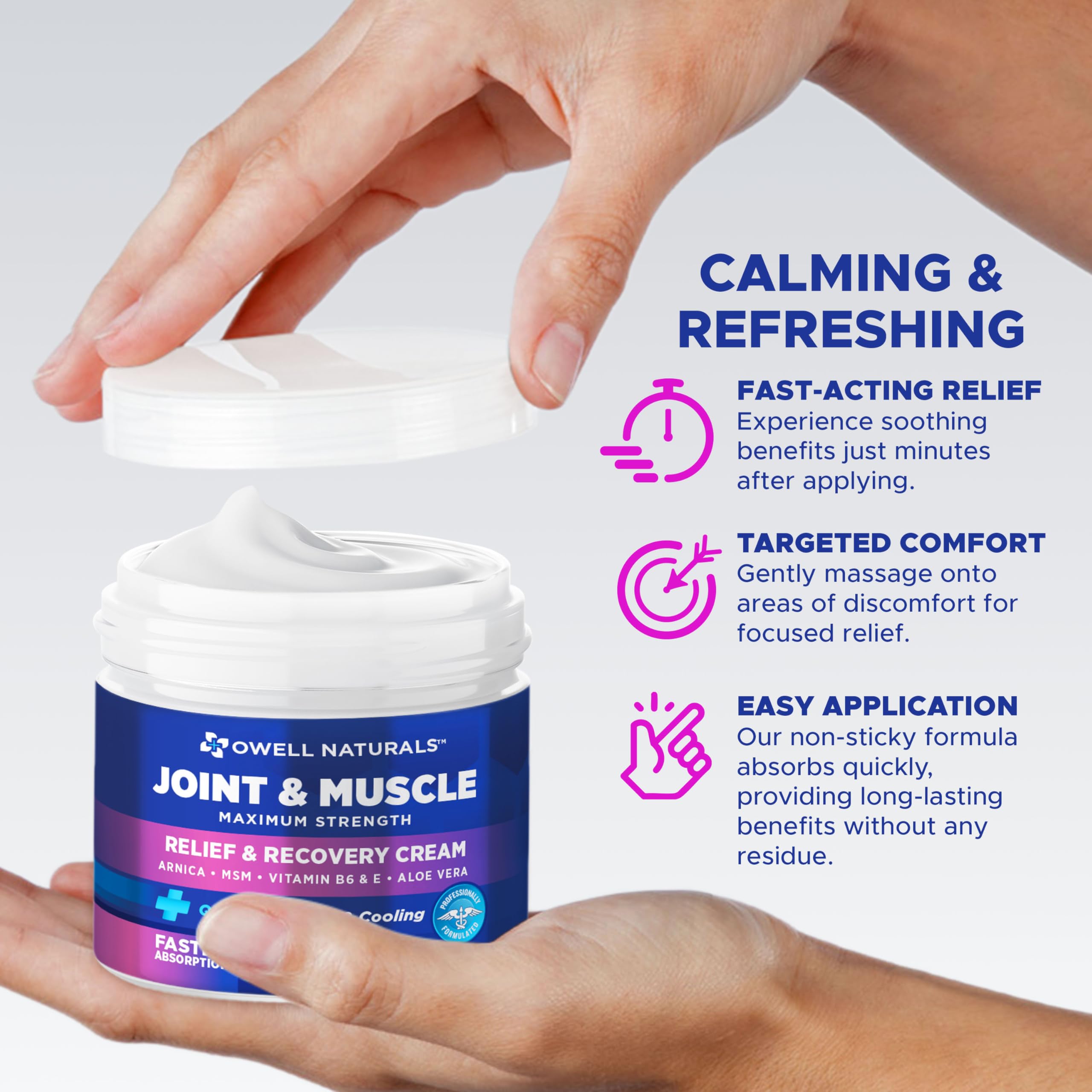 Owell Naturals menthol cooling visual signaling soothing relief.