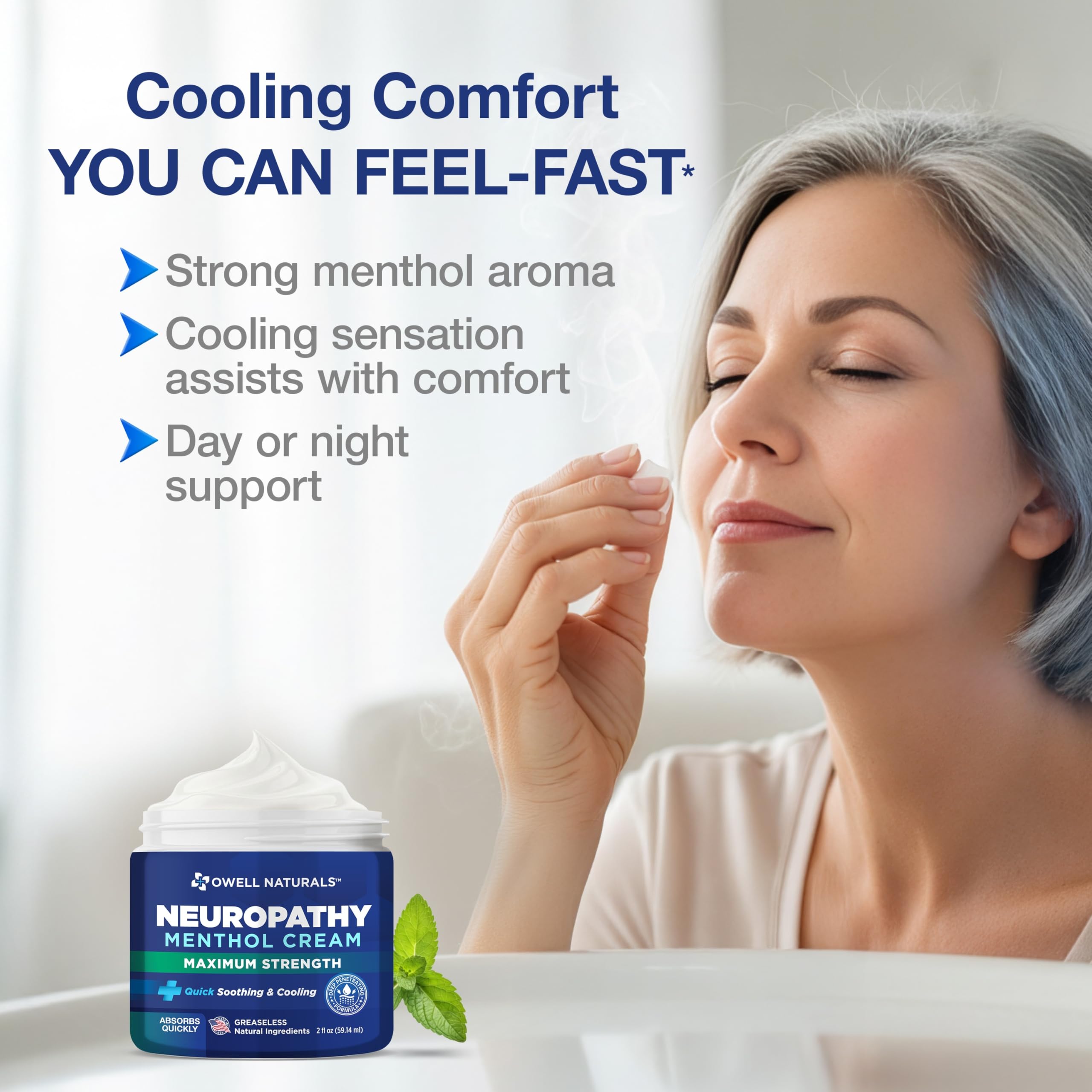 Owell Naturals Neuropathy Cream shown on knees demonstrates versatile use