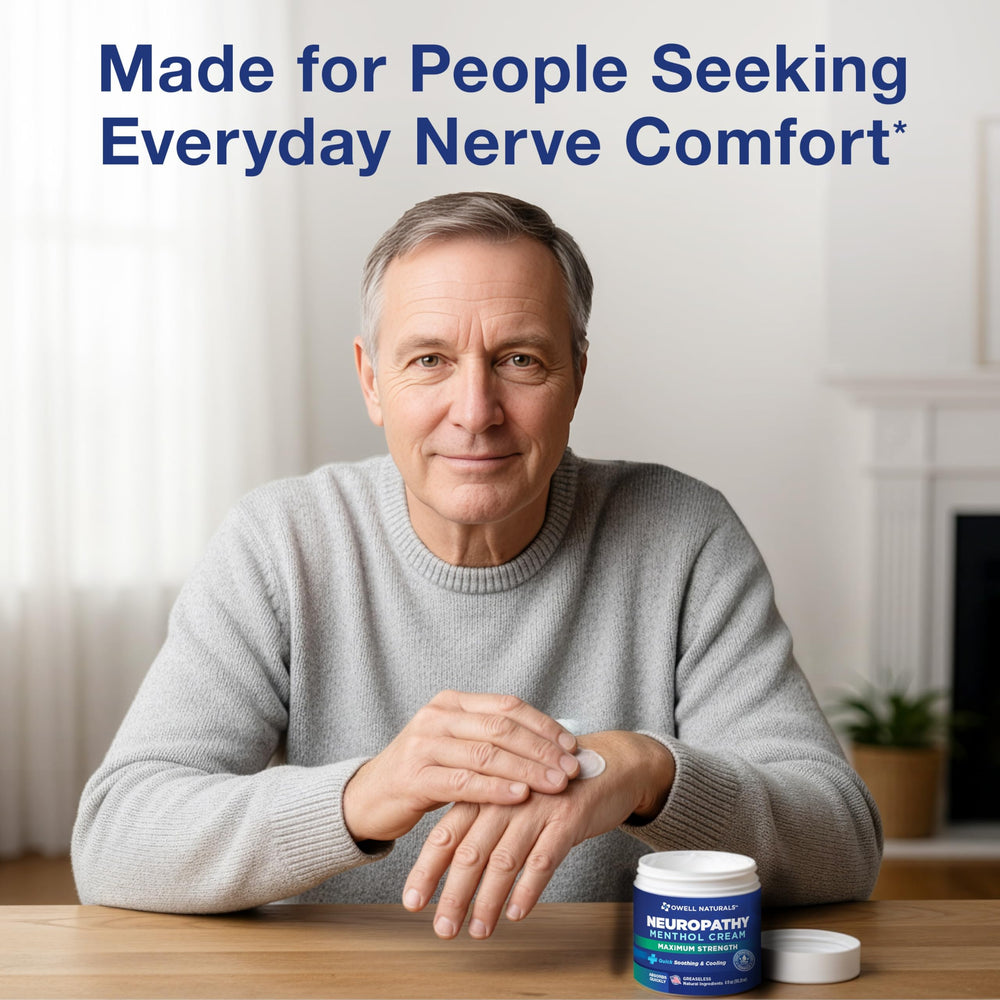 Made in USA label on Owell Naturals Neuropathy Cream bottle