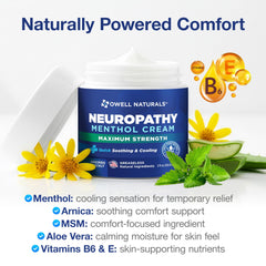 Owell Naturals Neuropathy Cream menthol cooling for targeted relief.