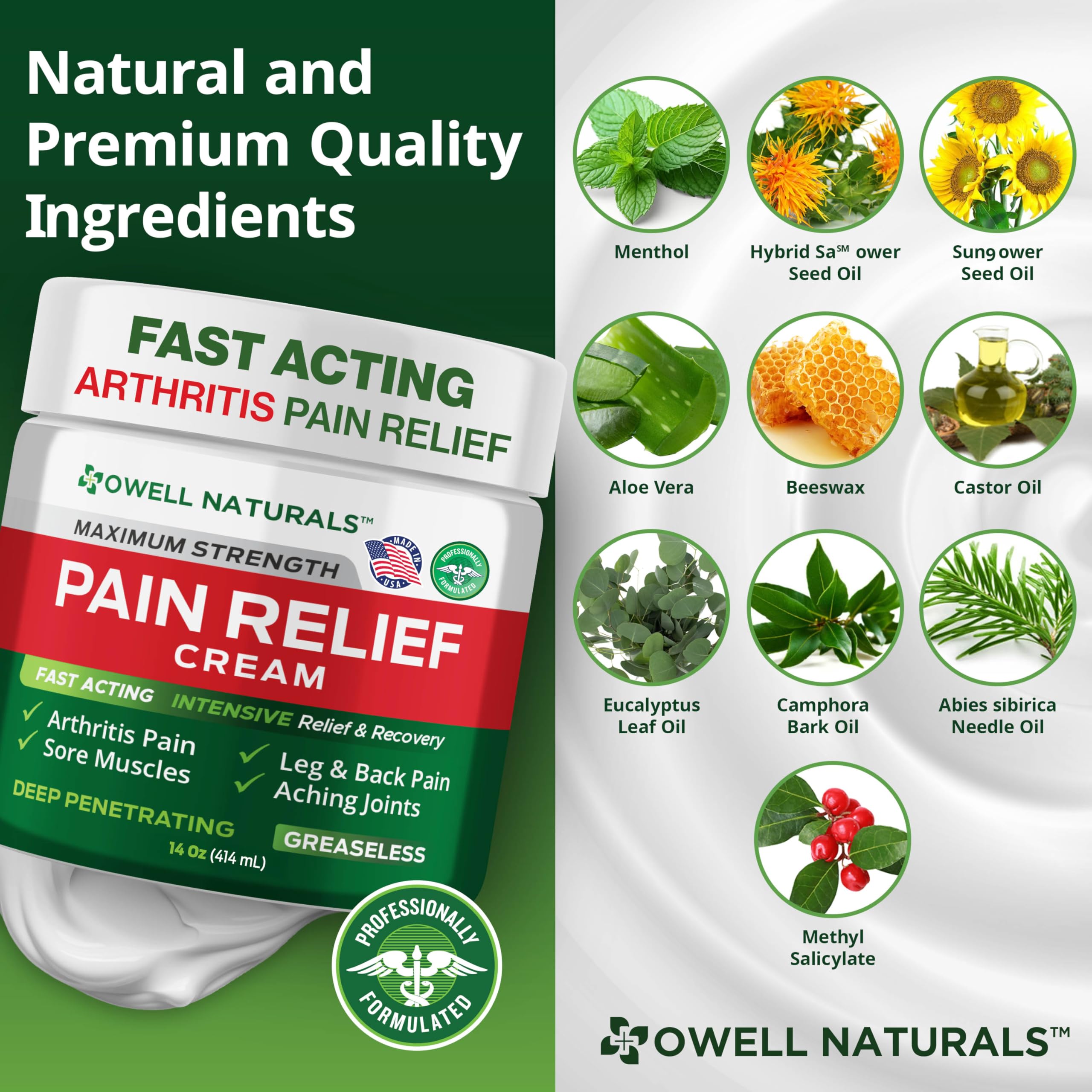 Owell Naturals post-workout relief for legs with menthol and aloe.