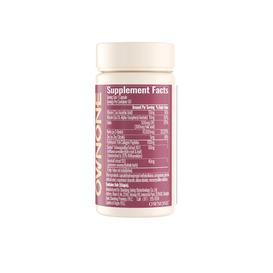 Close-up of OWNONE Biotin capsules ready for daily use