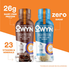 OWYN chocolate shake pour over ice for a refreshing, smooth treat.