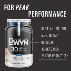 OWYN Pro Elite Vanilla scoop pouring into a glass for a quick vegan shake.