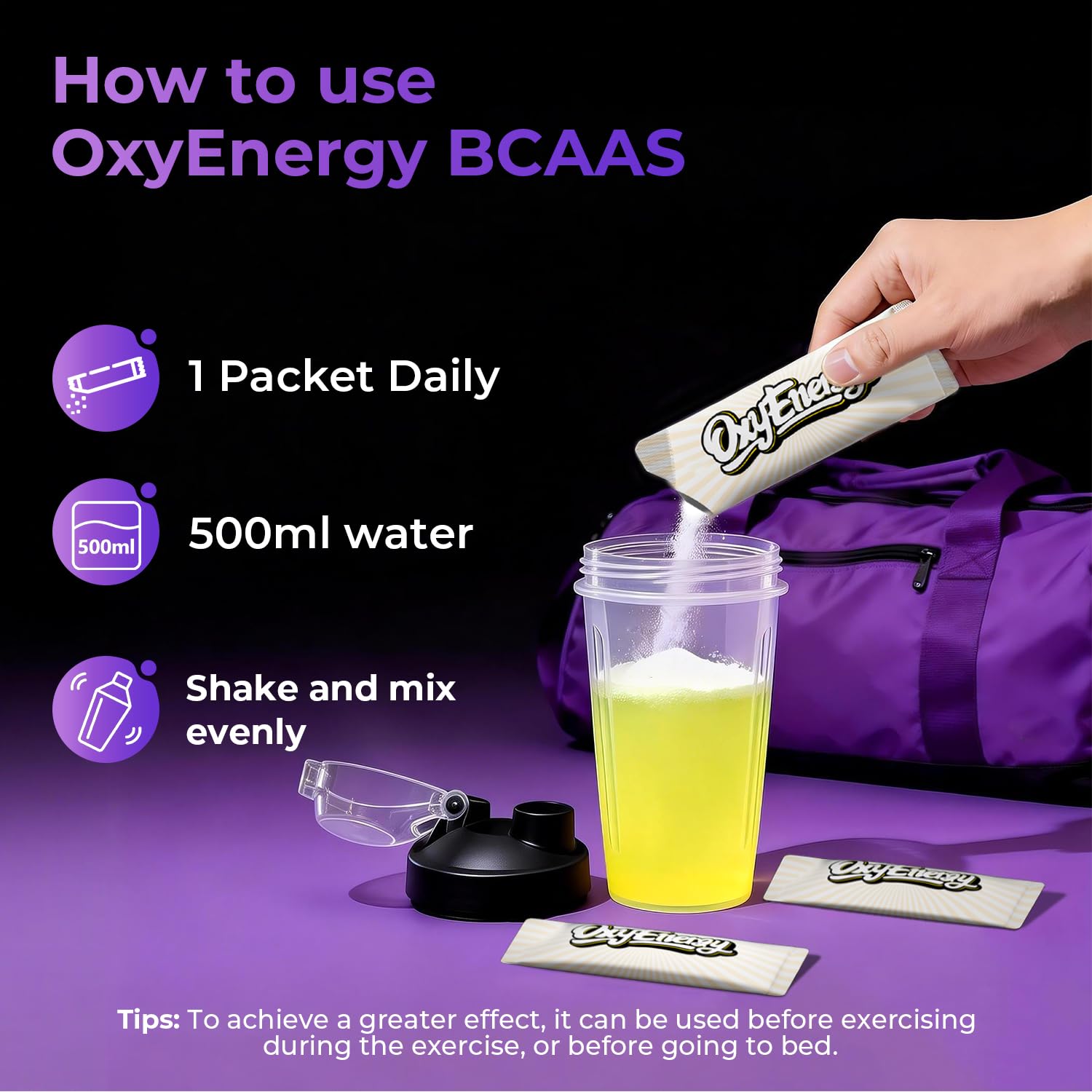 Ready-to-mix post-workout lemon drink using OxyEnergy BCAA