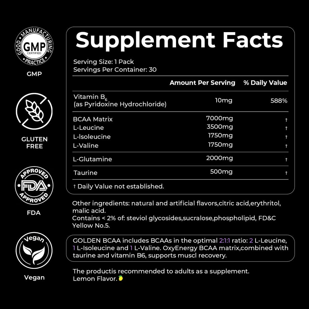 GMP and FDA certified production badge for OxyEnergy BCAA safety