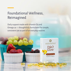 Oxiceutics D&O Glow capsules ready to swallow with lemon flavor