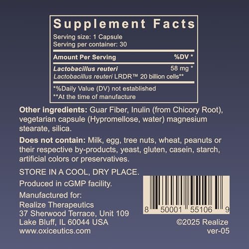 oxiceutics MyReuteri bottle and label highlighting enhanced probiotic strength.