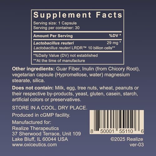Oxiceutics MyReuteri vegan capsules on white background
