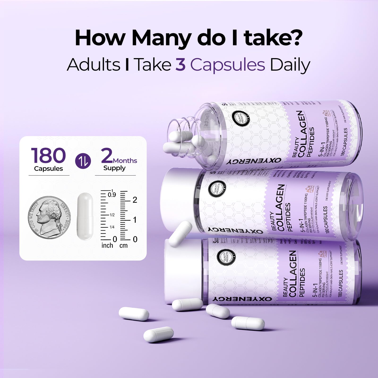 OxyEnergy Collagen Pills on a clean vanity for skincare.