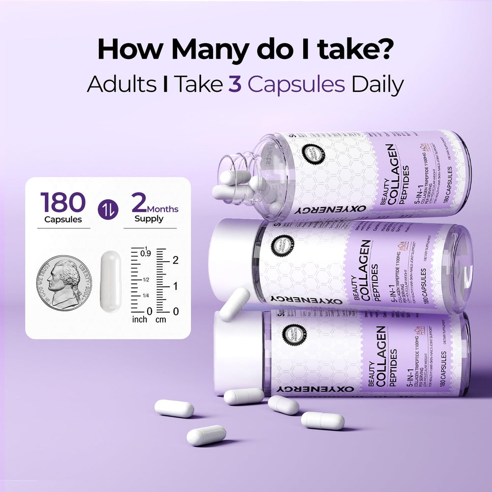 OxyEnergy Collagen Pills on a clean vanity for skincare.