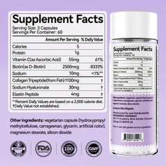 OxyEnergy Collagen Pills close-up shows 1100mg tri-peptides.