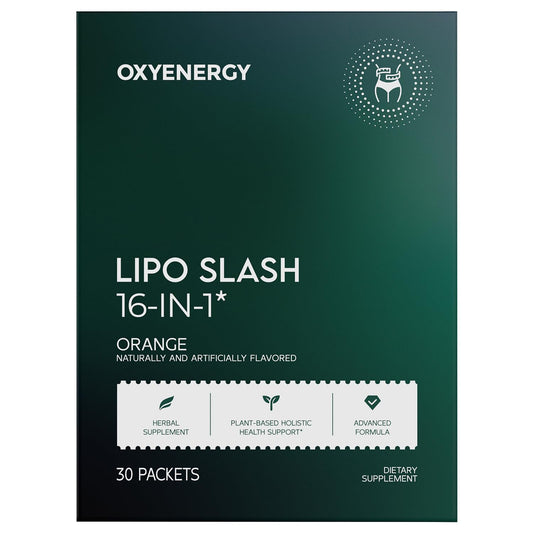 OxyEnergy LIPO Slash bottle and box for convenient daily weight-management routine.