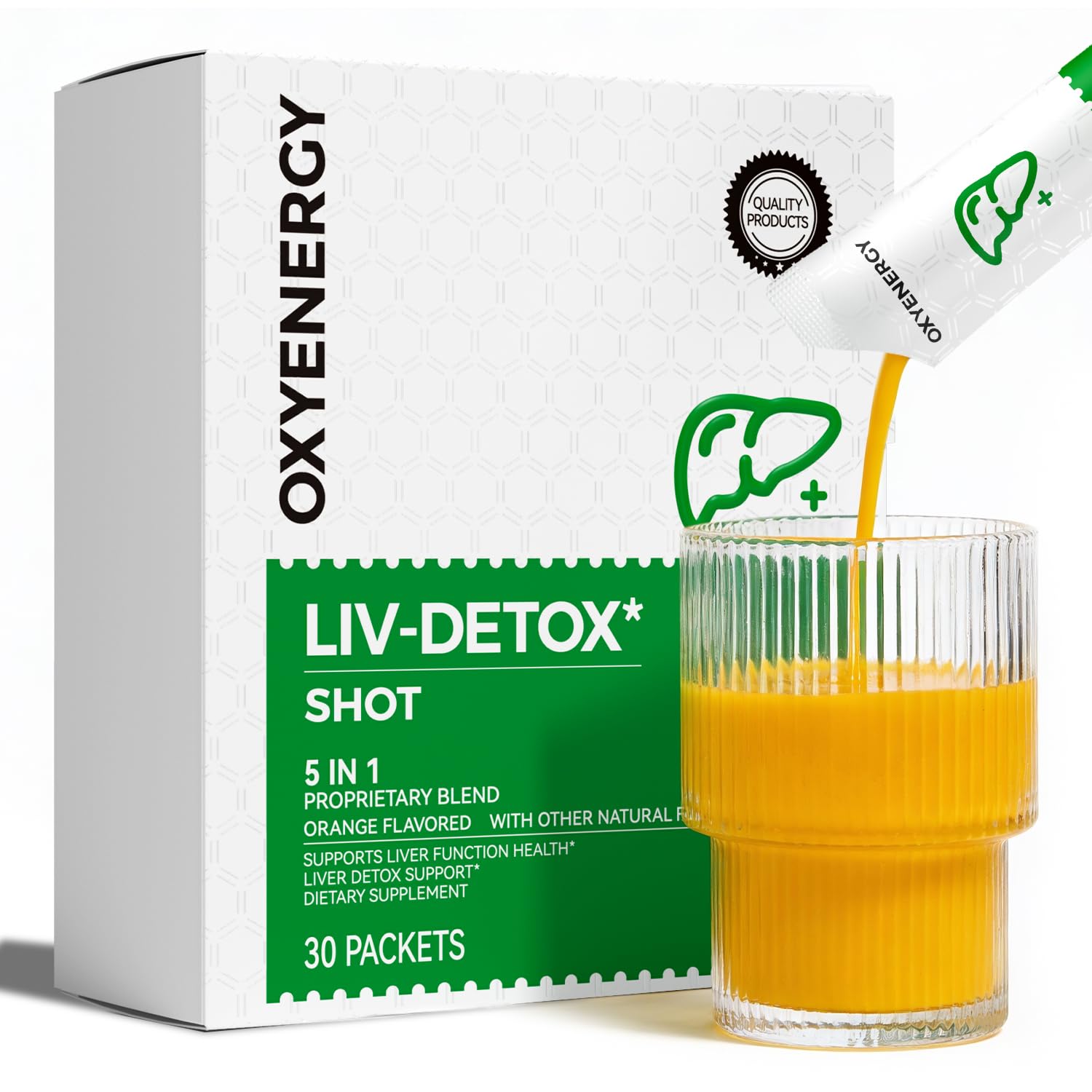OxyEnergy Liver Cleanse bottle front, portable liver support for daily wellness