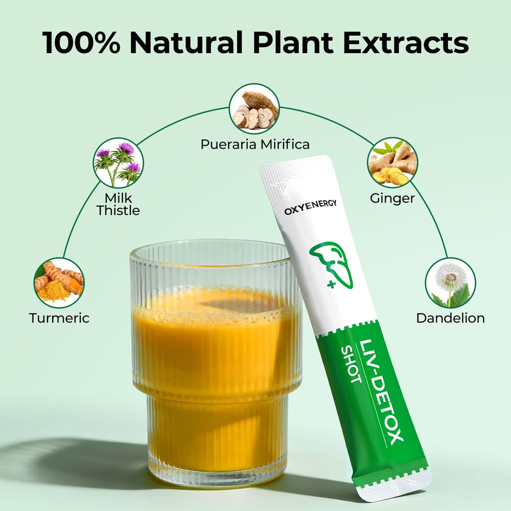 Label detail on OxyEnergy Liver Cleanse bottle highlighting herbal ingredients