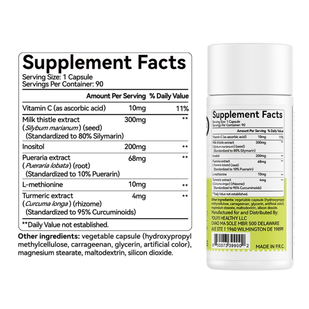 Close-up of OxyEnergy milk thistle capsules showing the 300mg dose