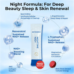 OxyEnergy NAD nighttime stick packaging designed for NAD+ renewal and restorative sleep.