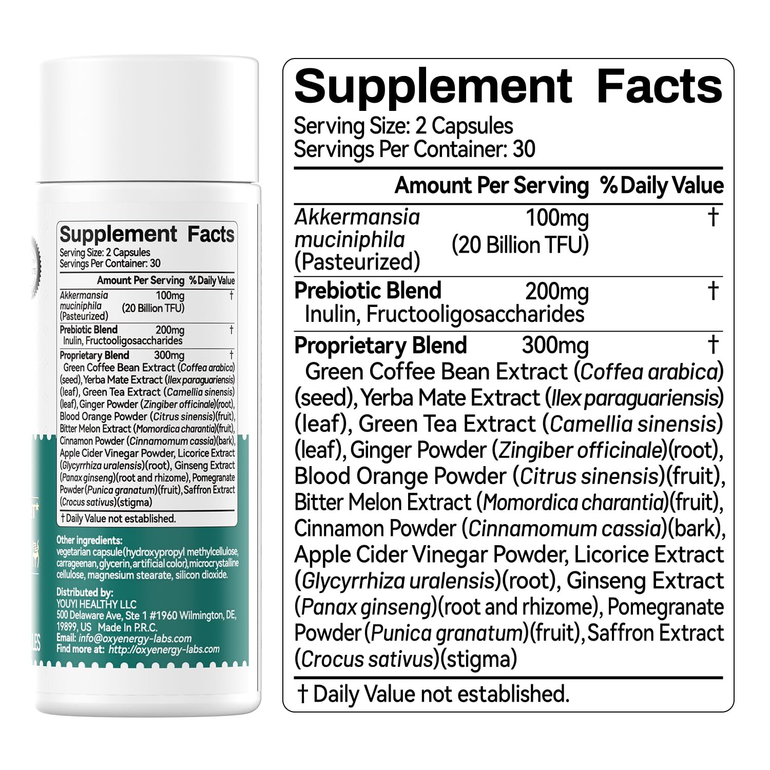 OxyEnergy non-GMO pasteurized postbiotic label details gut-friendly design
