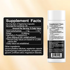 OxyEnergy Shilajit capsules in bottle, convenient daily energy and endurance support.