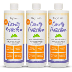 Oxyfresh Cavity Protection Mouthwash bottle front shows enamel fluoride protection.