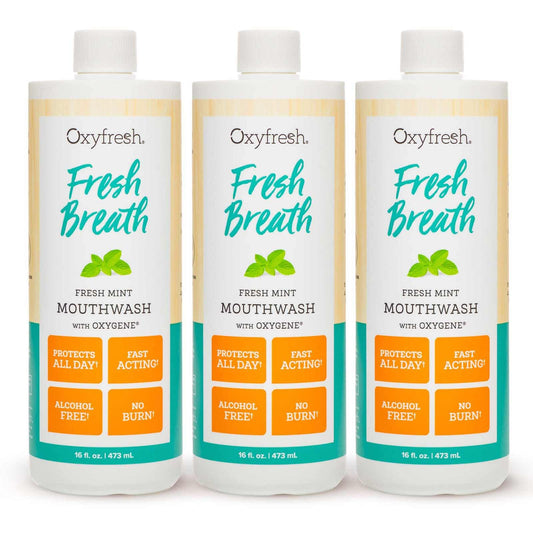 Oxyfresh fresh mint mouthwash bottle—alcohol-free and gentle for daily fresh breath.