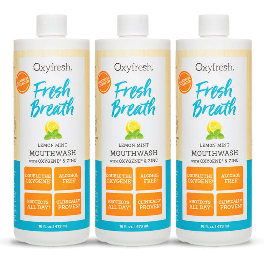 Oxyfresh Lemon Mint Mouthwash bottle for all-day freshness.