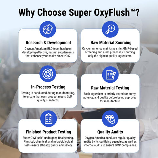 Super OxyFlush bottle front shows clear label and dosage for easy daily use.