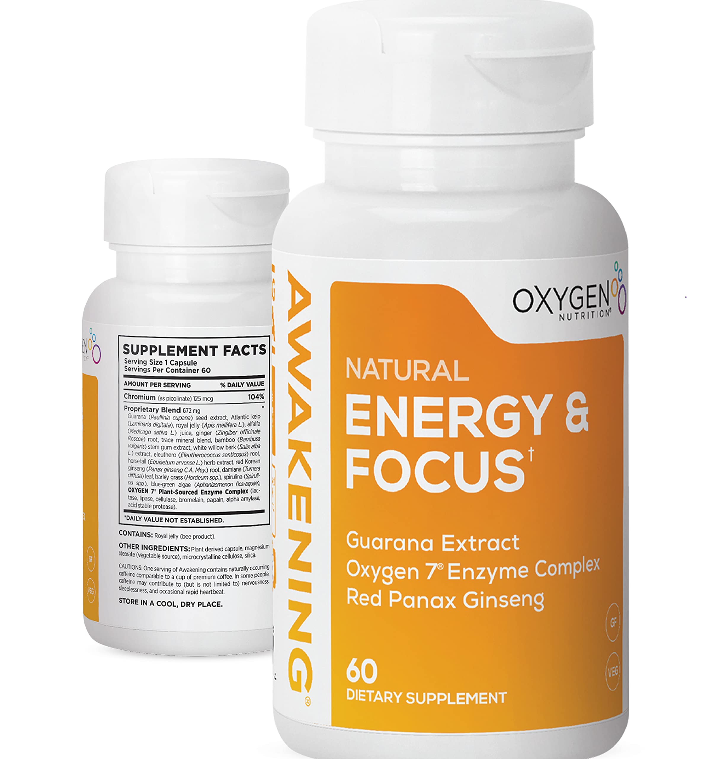 Oxygen Nutrition Awakening energy-pill bottle demonstrates a natural focus enhancement for daytime tasks.