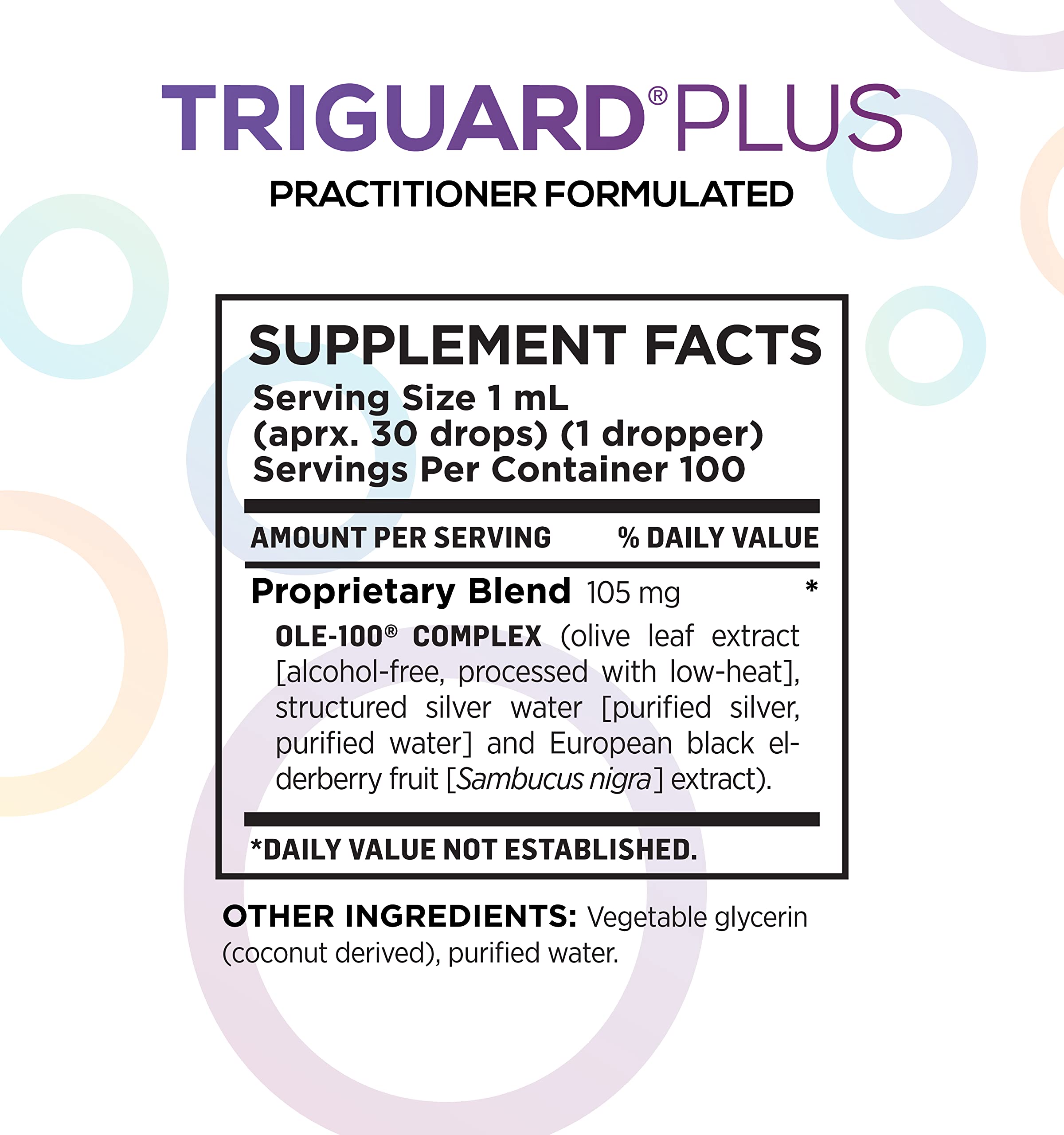 Triguard Plus elderberry extract bottle close-up shows antioxidant-rich compounds.
