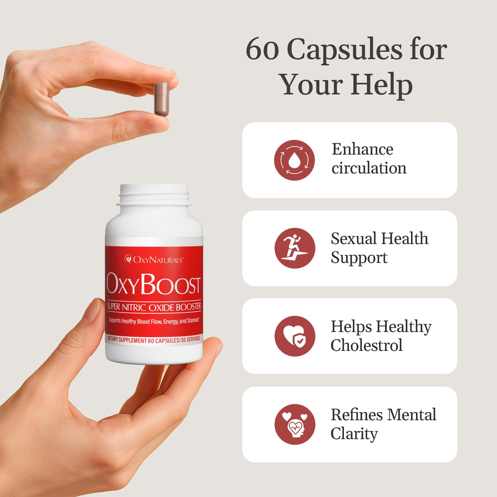 OxyNaturals OxyBoost capsules on a clean countertop in routine