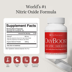 OxyNaturals OxyBoost label detail highlighting natural formula with Vinitrox